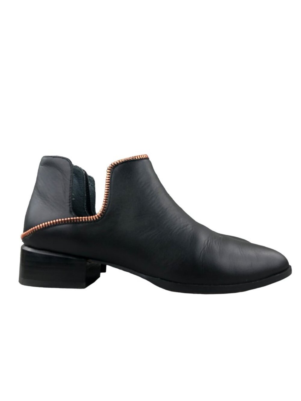 Halogen Women's Size 6.5M Piper Black Leather Zipper Detail Cutout Ankle Booties